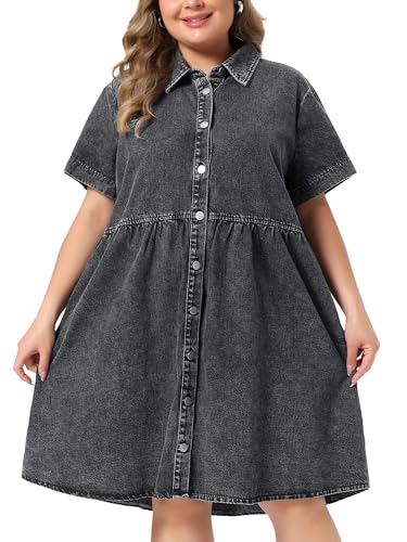 Image of Agnes Orinda Denim Dress for Women Plus Size Button Down Babydoll Sundress Jean Dress with Pockets 2026 Vacation