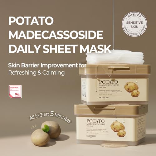 Image of SKINFOOD Potato Madecassoside Daily Sheet Mask, Korean 5-Minute Quick Skincare Hack, Soothing & Skin Barrier Face Mask for Damaged Skin, Bulk Pack (30EA)