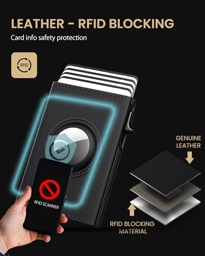 Image of typecase AirTag Wallet for Men: Compatible with Apple AirTag (1st & 2nd Generation), RFID Blocking, Genuine Leather, Slim & Minimalist Design - 14 Card Capacity | ID Window | Cash Slot (Deep Black)