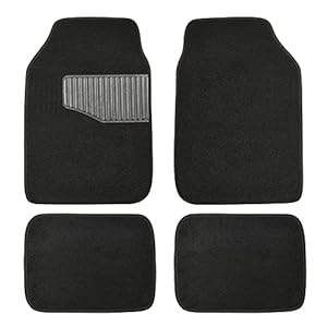 Amazon Basics Universal Fit Carpet Floor Mats For Car SUV Van & Truck, 4-Piece, Black, 25″L x 17.5″W (Front), 13″L x 17.5″W(Rear)