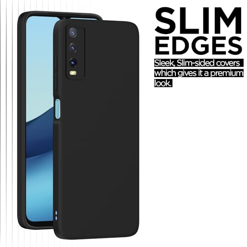 Image of Outlouders Back Cover for Vivo Y12s / Y20 / Y20i / Y20G | Camera Protection | Durable Soft Matte Silicone Bumper Case (Black)