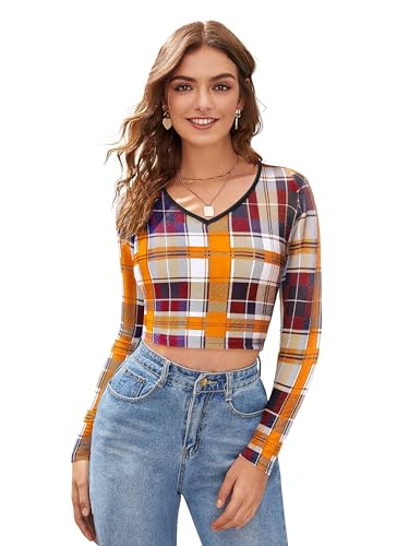 Image of LONDON BELLY Women's Polyester Crop Top with V Neck Full Sleeves Solid Pattern Regular Fit and Crop Length | Crop Tops for Woman | Women Chic Everyday Wear Top