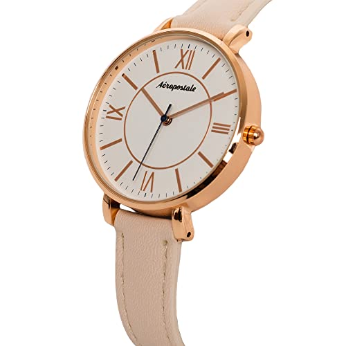 ▷ Aéropostale Reloj simple de oro rosa – cara blanca con pendien