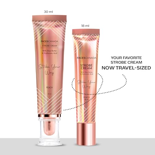 Image of FACES CANADA Strobe Cream Mini- Peach, 18ml | Primer + Highlighter + Moisturizer | Shea Butter & Hyaluronic Acid | Intense Hydration | Flawless Radiant Dewy Skin | Illuminating & Glowing Makeup Base