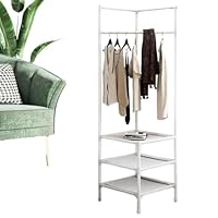 Steel Corner Coat Stand - Metal Garment Rack, Entryway Corner Coat Stand | Freestanding Versatile Shoe Organizer, Corner Storage Shelf, Hanging Rail Clothes Stand for Hallway Laundry Room Bedroom
