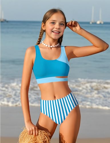 Image of BAVADER Girls Swimsuit Cutout Tropical Floral Bathing Suit for Girls 3 Pcs Bikini with Drawstring Cover up Skirt 7-16Y