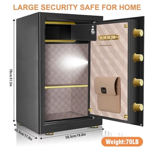 5.0 Cubic Feet Extra Large Home Safes Water and Fireproof, Fire proof Safes for Home Use, Digital Safe With Fireproof Document Bag, Separate Lock Box and Led Light (27.56"H x 16.93"W x 14.17"D)
