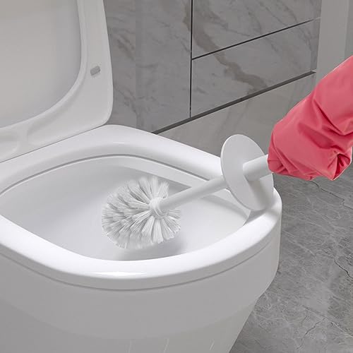 Image of Toilet Brush, 2 Pack Toilet Brushes & Holders Sets with Plastic Handle and Soft Flexible Bristles, 4 Toilet Brush Heads for Bathroom Toilet-Ergonomic, Elegant, Durable Loo Brush (White)