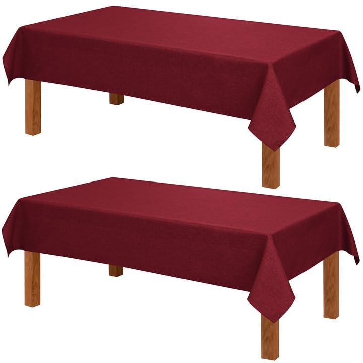 Hiasan 2 Pack Faux Linen Rectangle Tablecloth, 70 x 140 Inch, Red | Linen Texture Table Cover, Wrinkle and Stain Resistant, Washable Table Cloth for