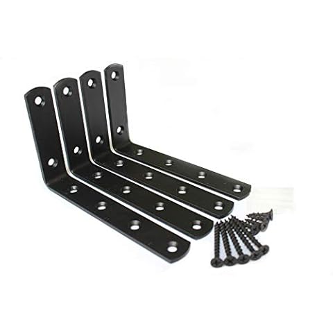 4 Pcs Steel Heavy Duty"L" Corner Brace Joint Angle Bracket Shelf Bracket Wall Hanging with Screws 125mmX75mm/5 InchX3 Inch Decorative Corner Brackets Joint Angle Bracket Matte Black Cover