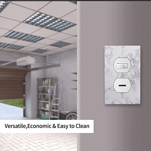 White Gray Marble Decorative Outlet Covers Wall Plate Single Duplex Receptacle Cover Plate For Kitchen Bathroom Bedroom, Standard Size 1 Gang 4.50 X 2.76 Inch #TOP6