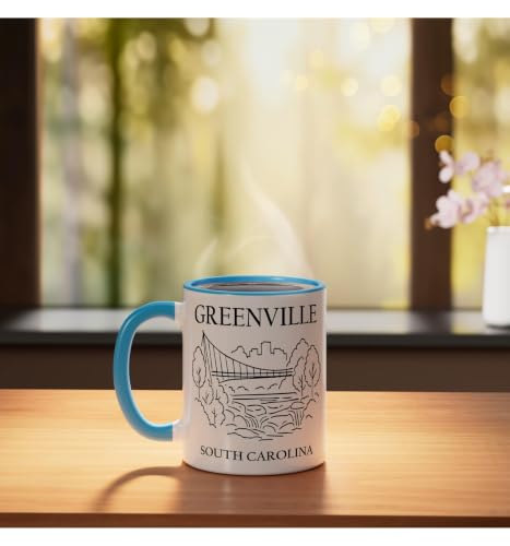 Taza cerámica souvenir Greenville 11oz azul/blanco miniatura 3