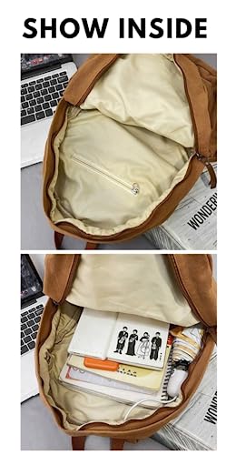 JHTPSLR Dark Academia Aesthetic Backpack Canvas Backpack Vintage Aesthetic Backpack Laptop Backpack Book Bags Casual Daypack (White)4