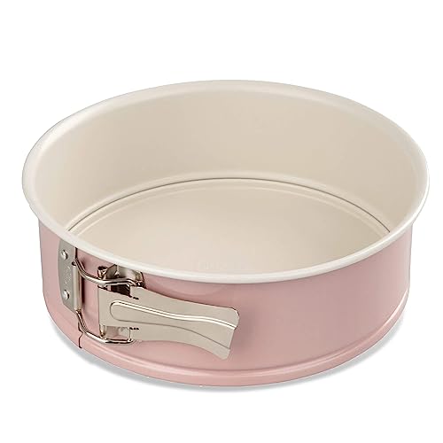 Dr. Oetker Springform Ø 20 cm mit Flachboden, runde Kuchenform aus der Serie 'Modern Baking - Retro Design' mit zweifarbiger, keramisch verstärkter Premium-Antihaftbeschichtung (Rosa/Creme)