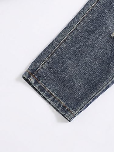 Floerns Boy's Ripped Straight Leg Jeans Elastic Waist Distressed Denim Pants4