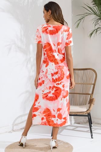 Image of Naggoo Summer Dresses for Women Short Sleeve Side Slit Long T Shirt Dress Beach Sundress Travel Vacation Outfits with Pockets