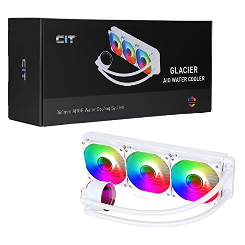 CiT Pro Glacier 360mm AIO CPU Liquid Cooler – 360mm Radiator – 300W TPD - 3×120mm ARGB PWM Fans – Infinity ARGB Pump Cap – AM5, AM4 – LGA 115X, 17XX, 1366, 2011, 1200 Compatible | White