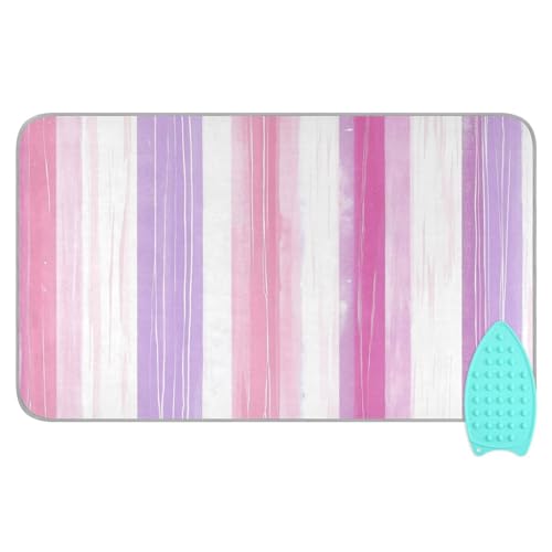 pnyoin Portable Ironing Mat Pink White Vertical Stripes Travel Ironing Pad with Silicone Iron Rest for Steam Pressing on Tabletop or Bed Heat Resistant Portable Quilting & Travel Blanket