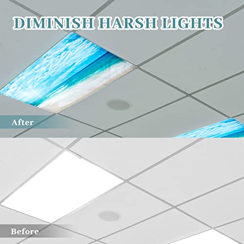 Image of Hortsun 4 Pack 4 x 2 Feet Fluorescent Light Covers, Magnetic Light Filters for Classroom Ceiling, Decorative Lights Shade for Office Home Hospital(Beach in Sunny Day)
