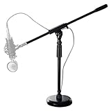Rockville Desktop Mic Stand w / Steel Round Base + Fixed Boom and Rubber Pad
