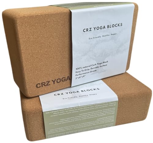 Cork CRZ Yoga Blocks, 2 Pack Natural Cork Blocks, High Density wi...