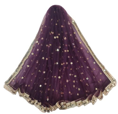 Image of Navti Creations Women's Lightweight Net Dupatta With Sequence Embroidery & Kiran Border (Length 2.25m)