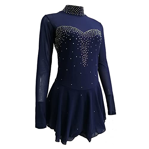 LIUHUO Ice Figure Skating Dress Girls Navy Blue Performance Dance Dress Women for Competition