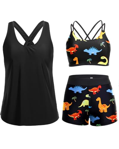 Image of Holipick 3 Piece Tankini Swimsuits for Women Tummy Control Bathing Suits Swim Tank Top with Bra Boy Shorts Teen Swimwear 2026