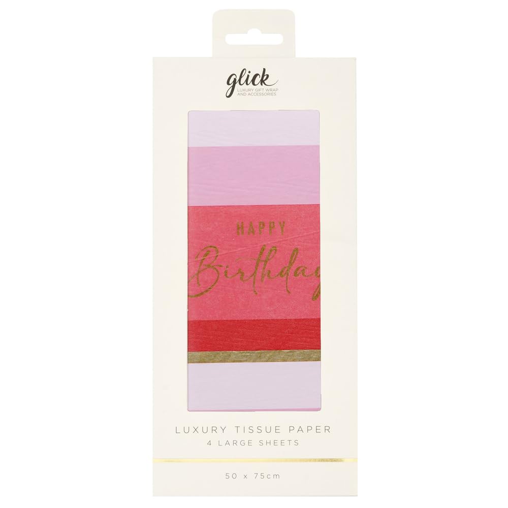 Glick Patterned Tissue Paper - Birthday Stripe Pink - 500 x 750mm - 4 Sheets