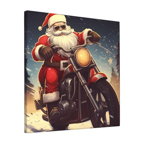 Toile murale moderne Père Noël motard tableau déco salon 30cm