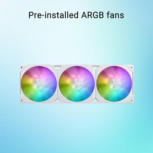 ASUS PRIME LC 360 ARGB (Blanc) – Refroidisseur liquide CPU tout-en-un (zone de contact CPU et canaux à ailettes, bloc d'eau avec options de lentille à miroir infini, ventilateurs ARGB préinstallés)