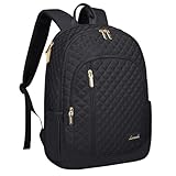 LOVEVOOK Laptop Backpack for Women, 15.6 Inch Anti Theft Computer Bag, Large Capacity Travel Backpacks, Work College Commute Backpack, Lightweight Quilted Bags Purse for Women Nurse Teacher, Black