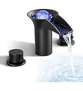 DOLGABA LED Bathroom Faucet 3 Hole Waterfall Bathroom Sink Faucet with LED Light, Widespread 8 In...