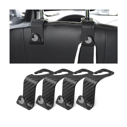 Image of 4PCS Car Seat Headrest Hooks, Auto Back Seat Hanger Holder, Durable Stylish Vehicle Organizer Universal Car Accessories, Storage Hooks for Purses, Bags, Clothes, Coats (Carbon Fiber /Black Flag)
