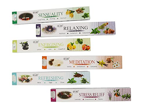 Varillas de incienso de aroma premium, relajantes, alivio del estrés, meditación, refrescante, sensualidad y energizante, 120 varillas (6 paquetes x 20 palos) Cover
