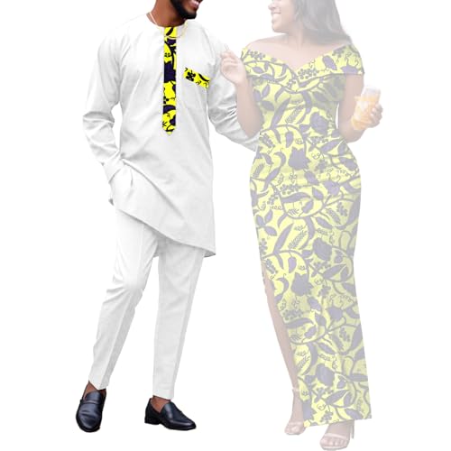 African Couples Matching Outfits Sets Dashiki Women Print Dresses Traditional Men Party Suit 2 Piece Sets