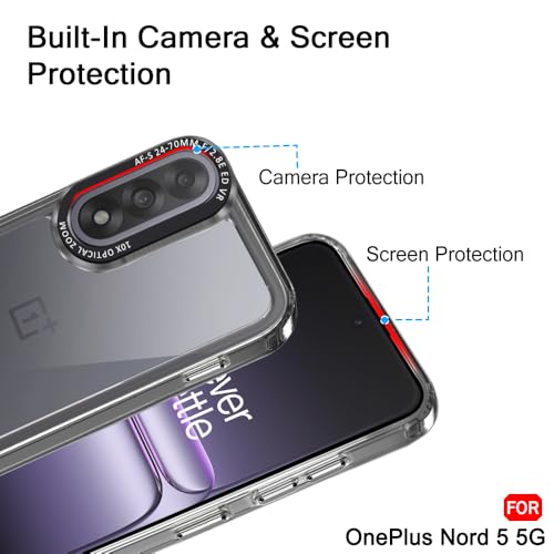 Image of TheGiftKart Hybrid Shockproof Back Cover Case for OnePlus Nord 5 5G | Stylish Camera Border | Electroplated Buttons | Crystal Clear Hard Back Cover Case (TPU & PC, Smoked Bumper)