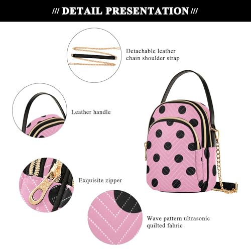 susiyo Black Polka Dot Pink Small Crossbody Bags Shoulder Bag for Women Multi Zipper Stylish Ladies Messenger Bags Phone Purse Handbag Wallet 5