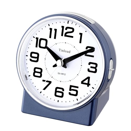 Image of Tinload 4.3 inch No Ticking Analog Alarm Clock,Silent Readable for Seniors,Easy to Set,Gradual Rise Alarm,Big Numbers,On /Off Switch on Side,Gentle Wake,Snooze,Lighted on Demand,Battery Operated,Blue