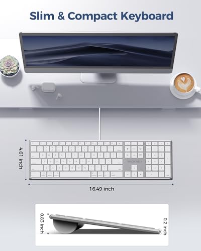 Image of TECKNET Wired Keyboard for Mac, USB & Type-C Dual Interface, Silent Click | Ultra-Slim Keyboard, Full Size with Numeric Keypad, Compatible with Apple MacBook Pro /Air, iMac Pro /mini
