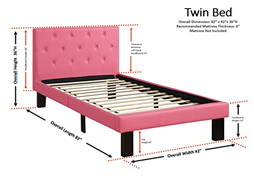 Poundex Pu Upholstered Platform Bed, Twin, Pink #TOP2