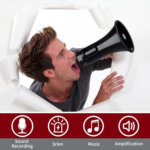MGROLX 30W Megaphone with Chargeable Battery, Portable Bullhorn, Loud Speaker, Siren, Music and Recording(Black)