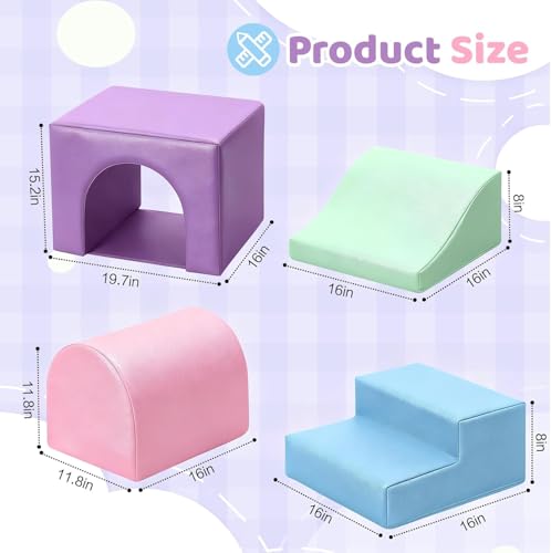 Image of Sumbababy Soft Climbing Blocks Set for Toddlers: 4 PCS Foam Play Structures with Tunnel - Indoor Playground for Kids with Slide and Stairs - Safe Play Gym for Boys and Girls