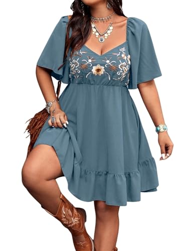 Image of Verdusa Women's Plus Size Western Boho Floral Dress Cowgirl Country Concert Vacation Outfits Flowy Summer Dresses