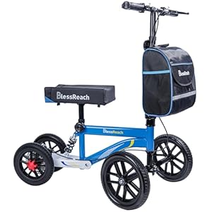 All Terrain Steerable Knee Scooter Crutch Alternative，Deluxe Medical Scooter Double Handbrake,for Adults Injured Ankle & Foot Recovery Scooter in Blue