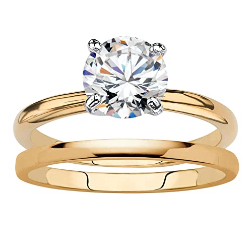 PalmBeach Yellow Gold-Plated Round Cubic Zirconia Solitaire Bridal Ring Set Sizes 5-10