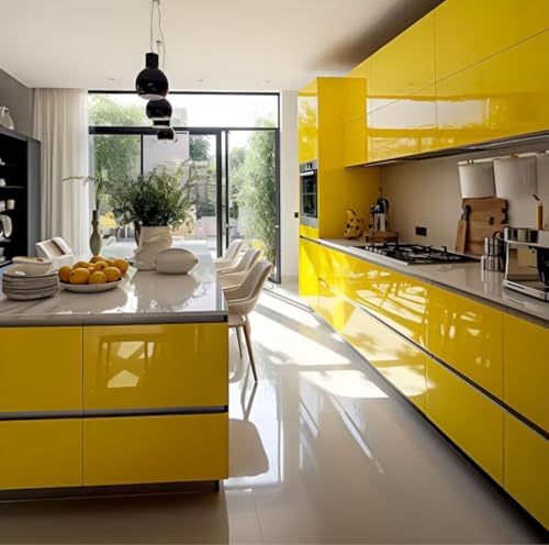 Image of ONETON Glossy Yellow Contact Paper Decorative Self Adhesive Counter Top Peel and Stick Wallpaper for Kitchen Cabinets Shelf Drawer Liner Desk Dresser (Yellow Glossy WP, 24x150 inch)