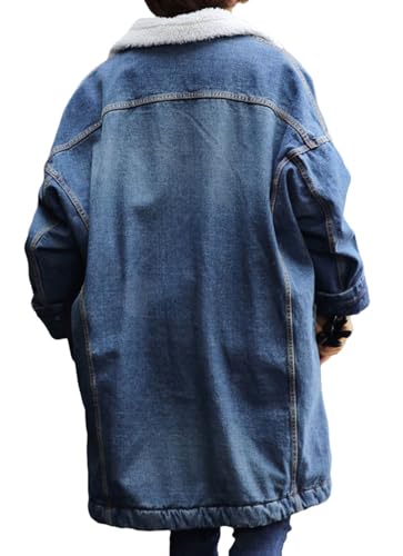 loveimgs Women Long Sherpa Fleece Lined Jeans Jacket Denim Trench Coat Thicken Button Down Patchwork Trucker Coat Overcoat2