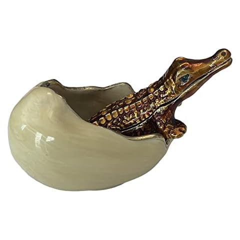 Value Arts Enameled Hatching Alligator and Egg Trinket Box, 2.75 Inches Long Cover