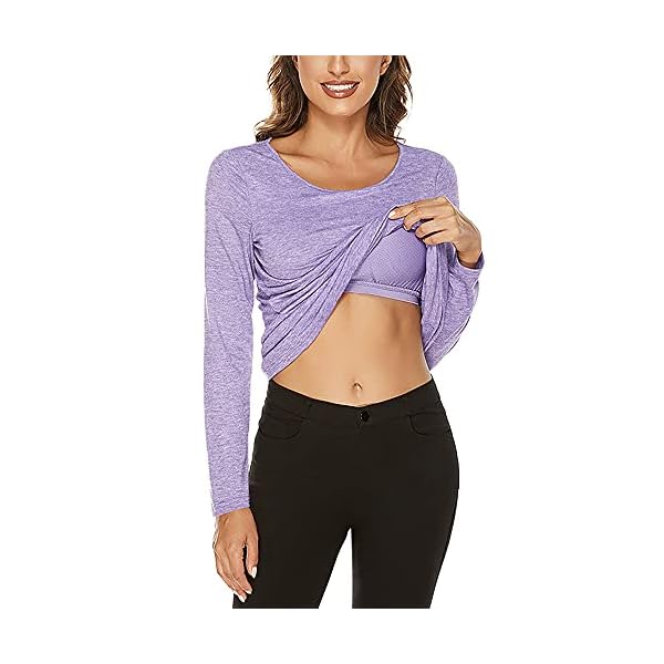 FREEYE-Womens-Long-Sleeve-Workout-T-Shirts-with-Built-in-Padded-Bra-Gym-Athletic-Running-Yoga-Tunic-Tops FREEYE Yoga Sports Workout Tops for Women, Long Sleeve Fall Sportswear Active-wear for Running Hiking Jogging with Mesh Breathable Padded Bra, Lightweight,Tummy Hiding Purple